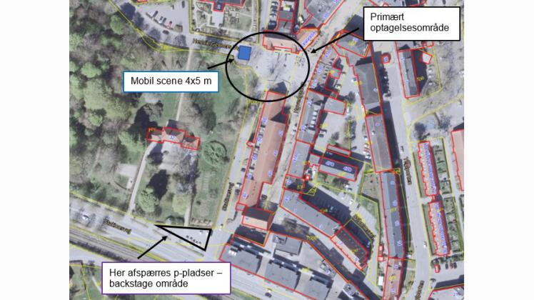 Kort over påvirkede områder i Birkerød ifm optagelserne