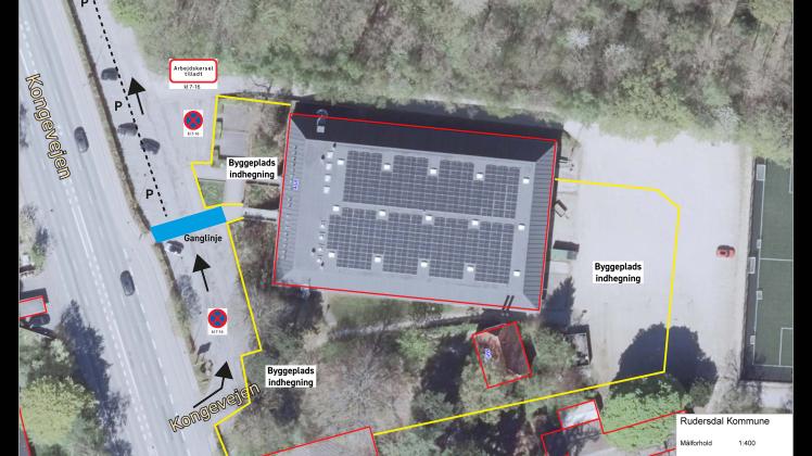 Oversigtskort som viser byggepladsen for kommende Holte Hal 3