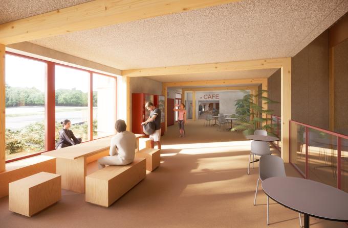 Rendering af ny hal ved Rudegaard Idrætsanlæg