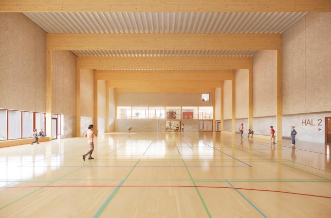 Rendering af ny hal ved Rudegaard Idrætsanlæg