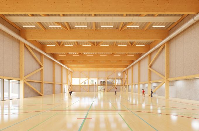 Visualisering af den nye hal på Rudegaard Idrætsanlæg