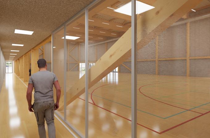 Visualisering af den nye hal på Rudegaard Idrætsanlæg