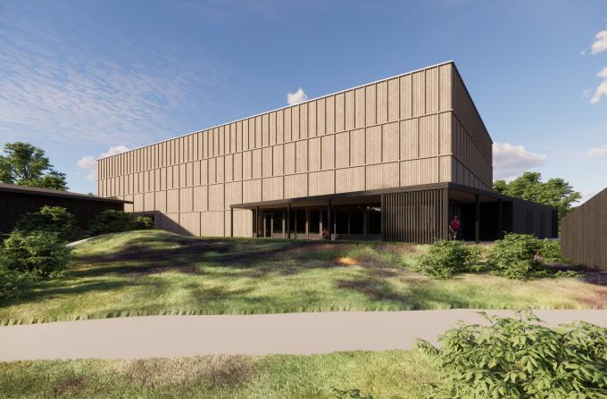 Visualisering af den nye hal på Rudegaard Idrætsanlæg