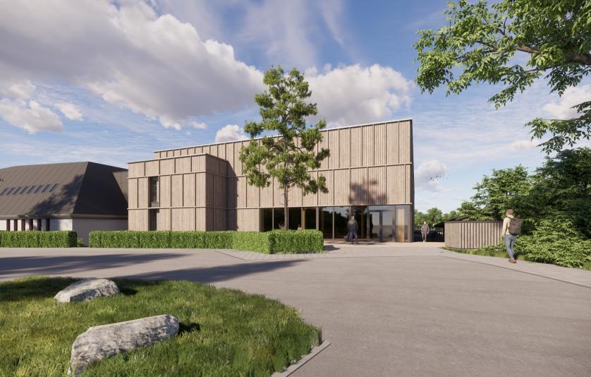 Rendering af ny hal ved Rudegaard Idrætsanlæg